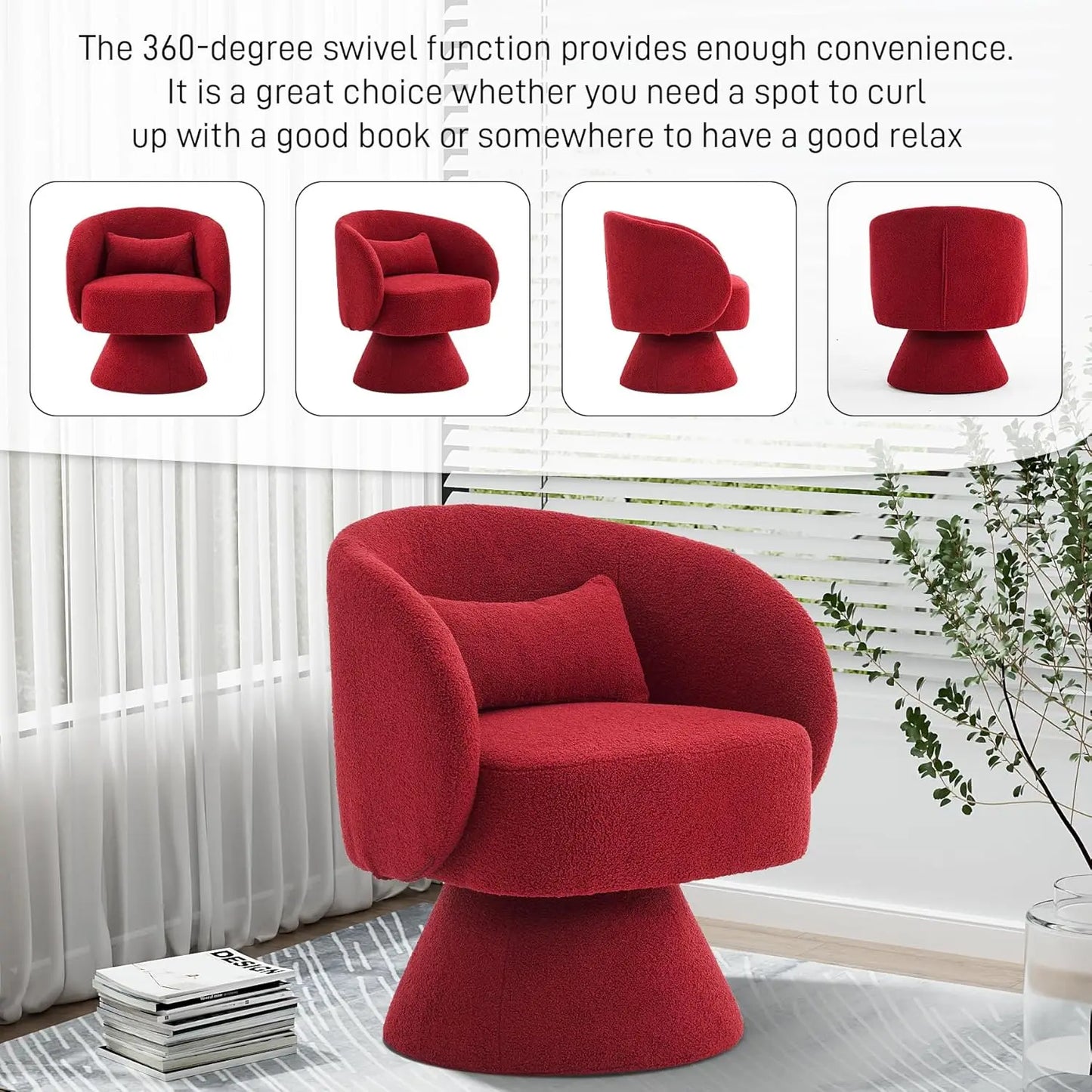 Set of 2 Upholstered Swivel Barrel Accent Chair - 360 Degree Swivel