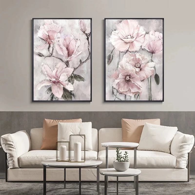 3pcs Pink Flowers Wall Art Canvas Print-NO FRAME