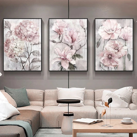 3pcs Pink Flowers Wall Art Canvas Print-NO FRAME