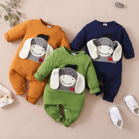 Baby Long-sleeve Jumpsuits Donkey 3D Ear Design