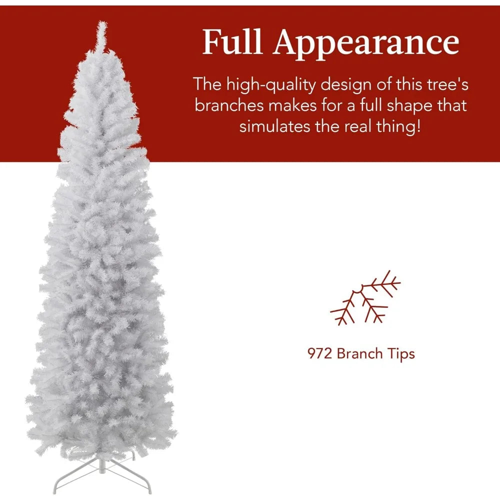 6ft-7.5ft White Pencil Artificial Christmas Tree with metal base