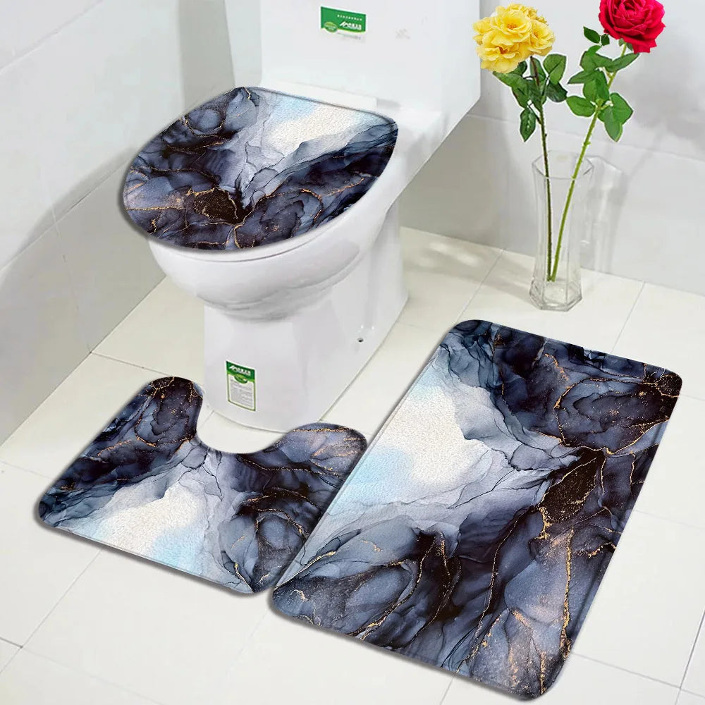 Juego de 1 a 3 alfombrillas de baño antideslizantes con diseño de mármol abstracto, alfombras y tapa de inodoro