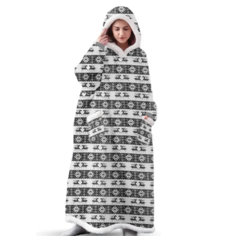 Oversized Long  Pullover Flannel Hoodie Blanket