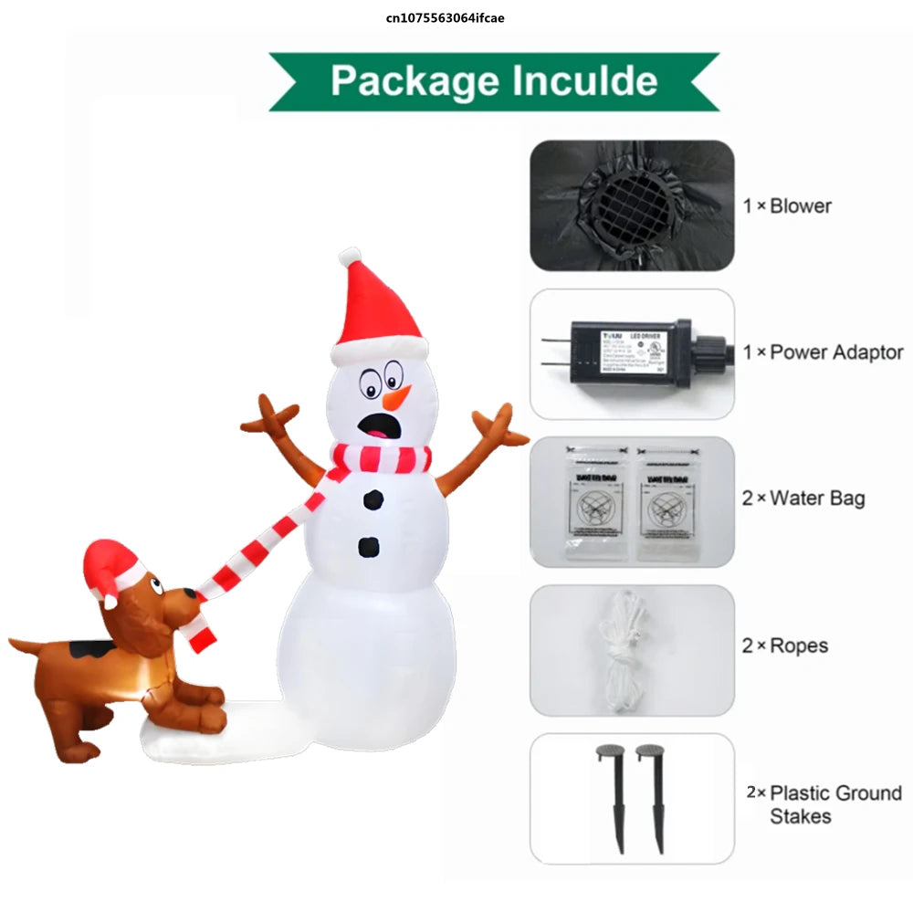 4 ft /1.1M LED Christmas Inflatable -Dog Bites Snowman Scarf