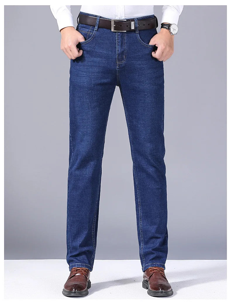 Men's Blue Jeans -Casual stretchy Straight Leg