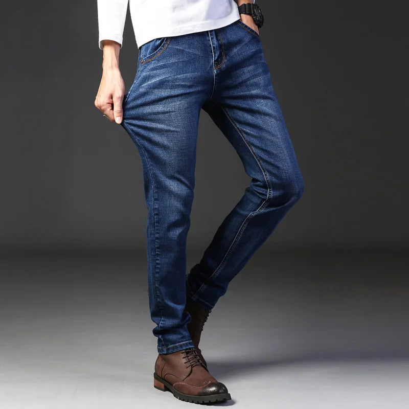 Men's Blue Jeans -Casual stretchy Straight Leg