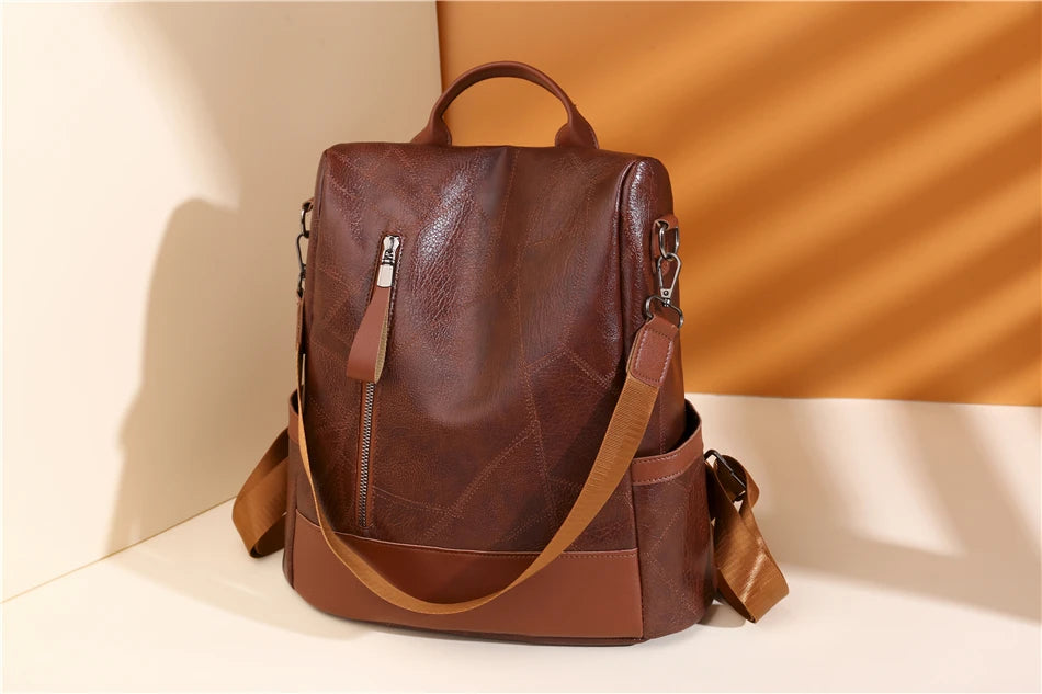 Women’s Soft Leather Large Capacity Backpack- Shoulder Bags