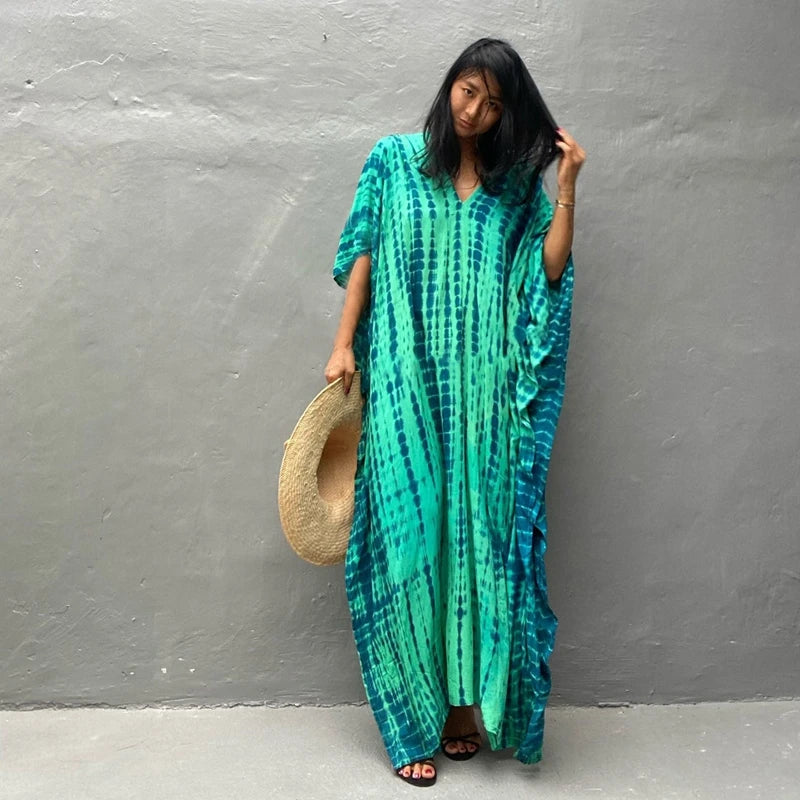 Tie Dye Bath Pullover Robe Kaftan Dress