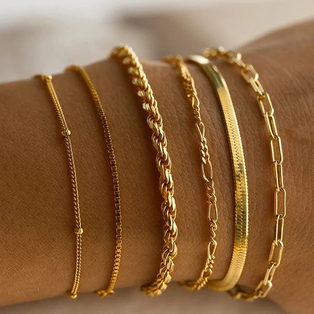 6PC Set-Cuban Twist Chain Bracelet Set