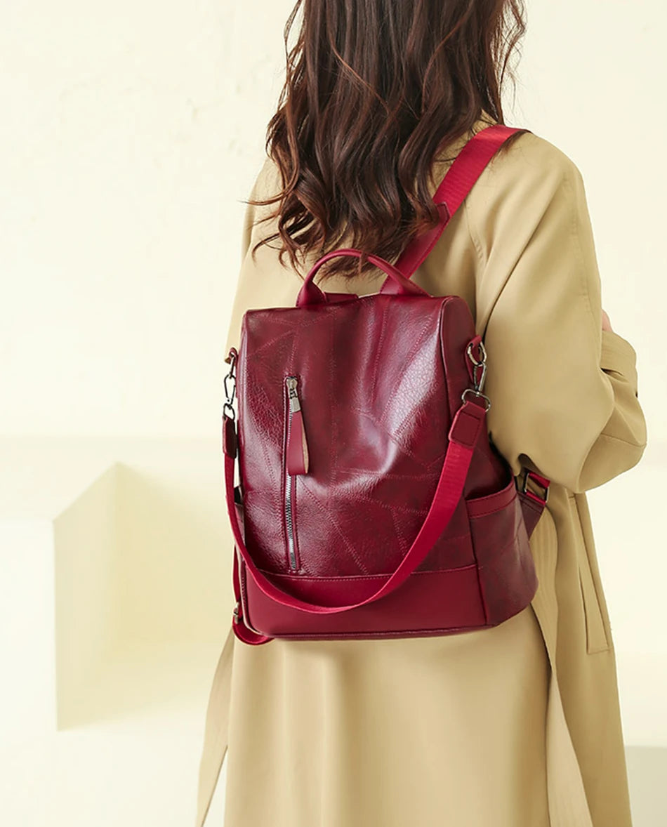 Women’s Soft Leather Large Capacity Backpack- Shoulder Bags