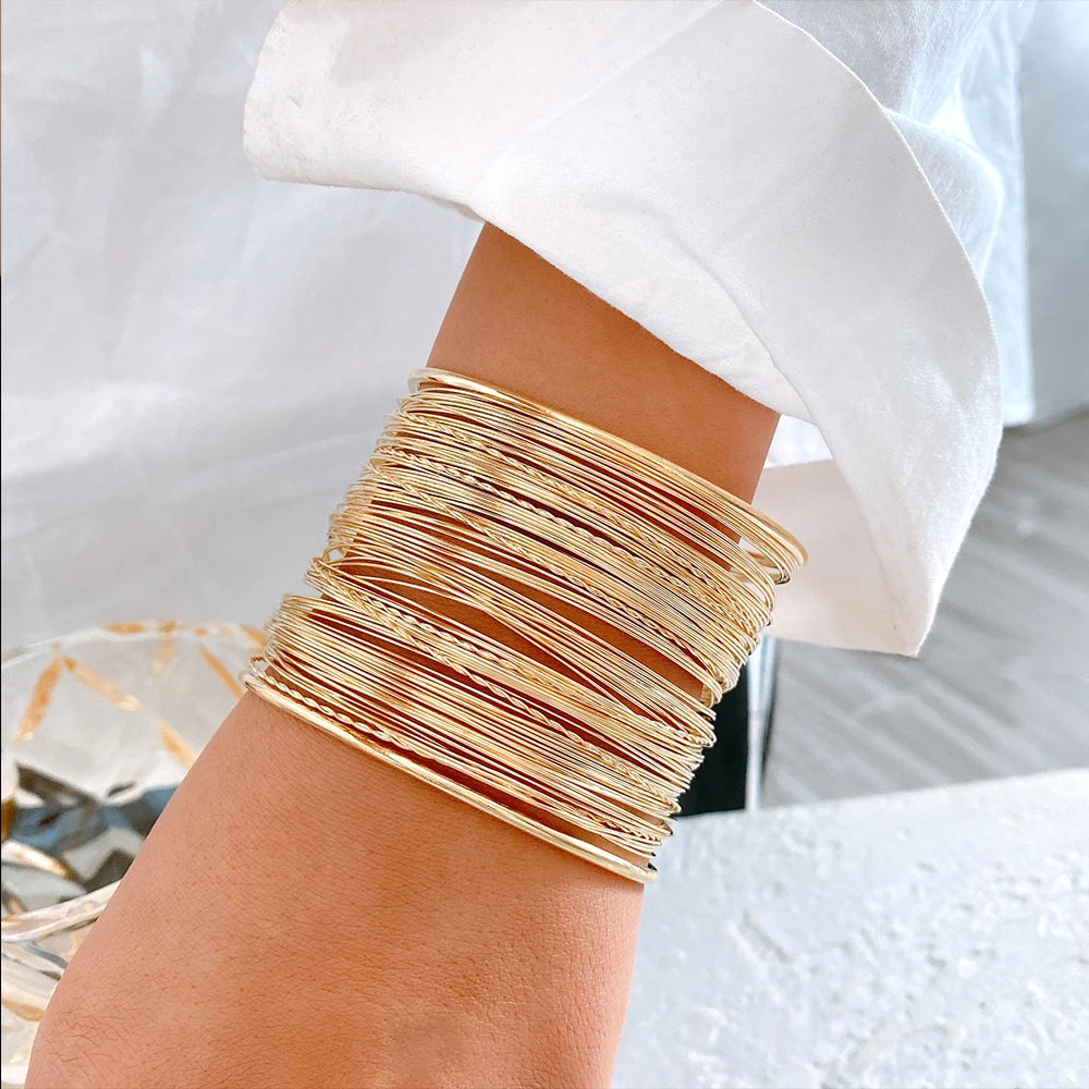 Gold colored Open Cuff Bangle Bracelet