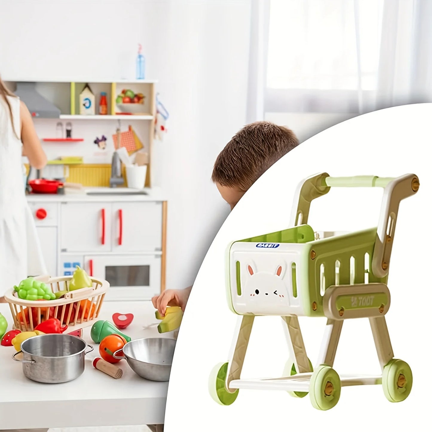 32 pcs Kids Shopping Cart Trolley Play Set with Pretend Food