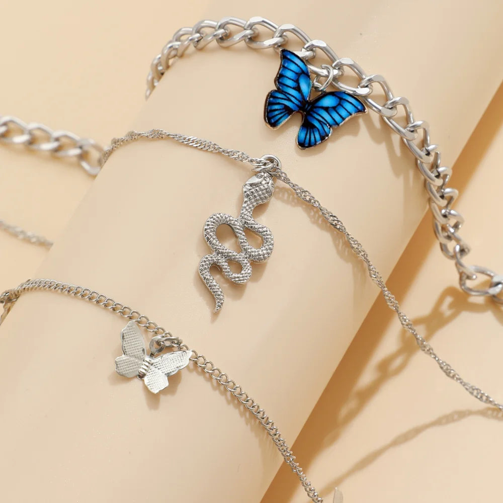 3 Layers Chain Necklace with butterfly Pendant