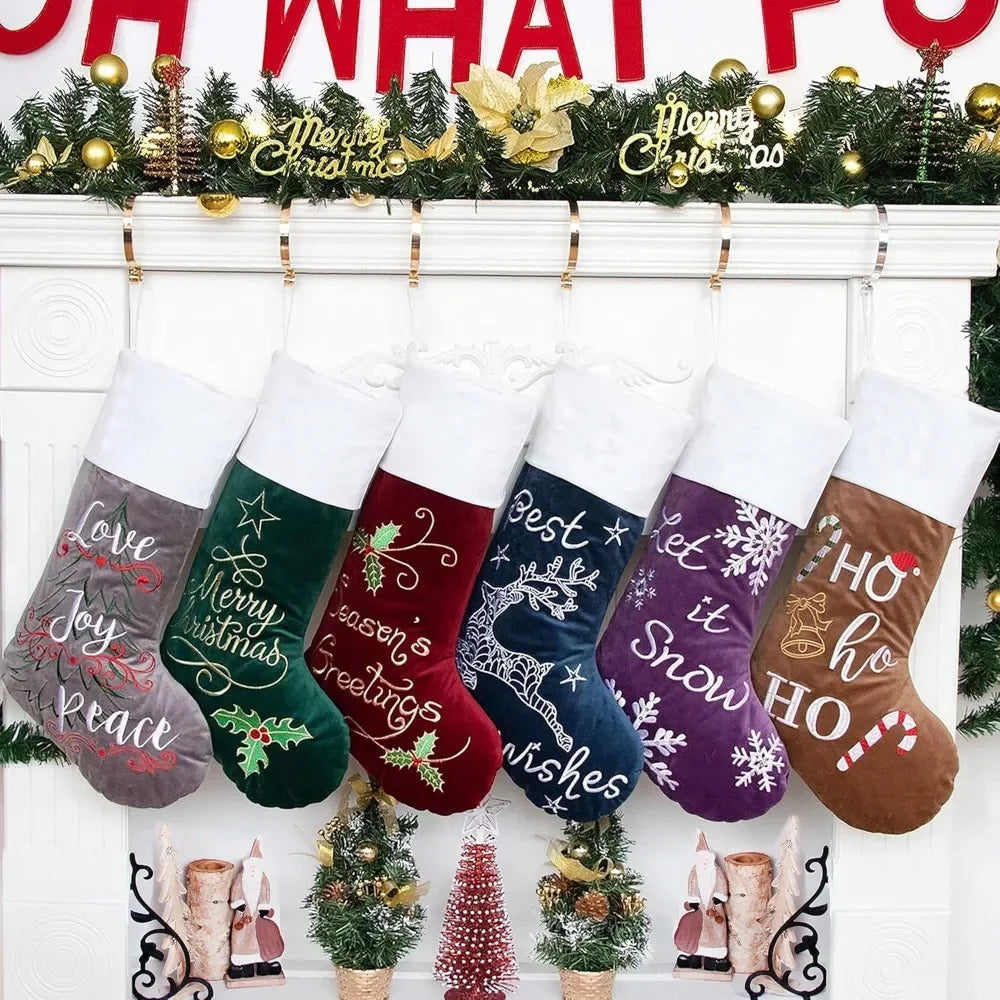 6 Pack Christmas Stockings for Family -Large Luxury Velvet with Quilted Lining