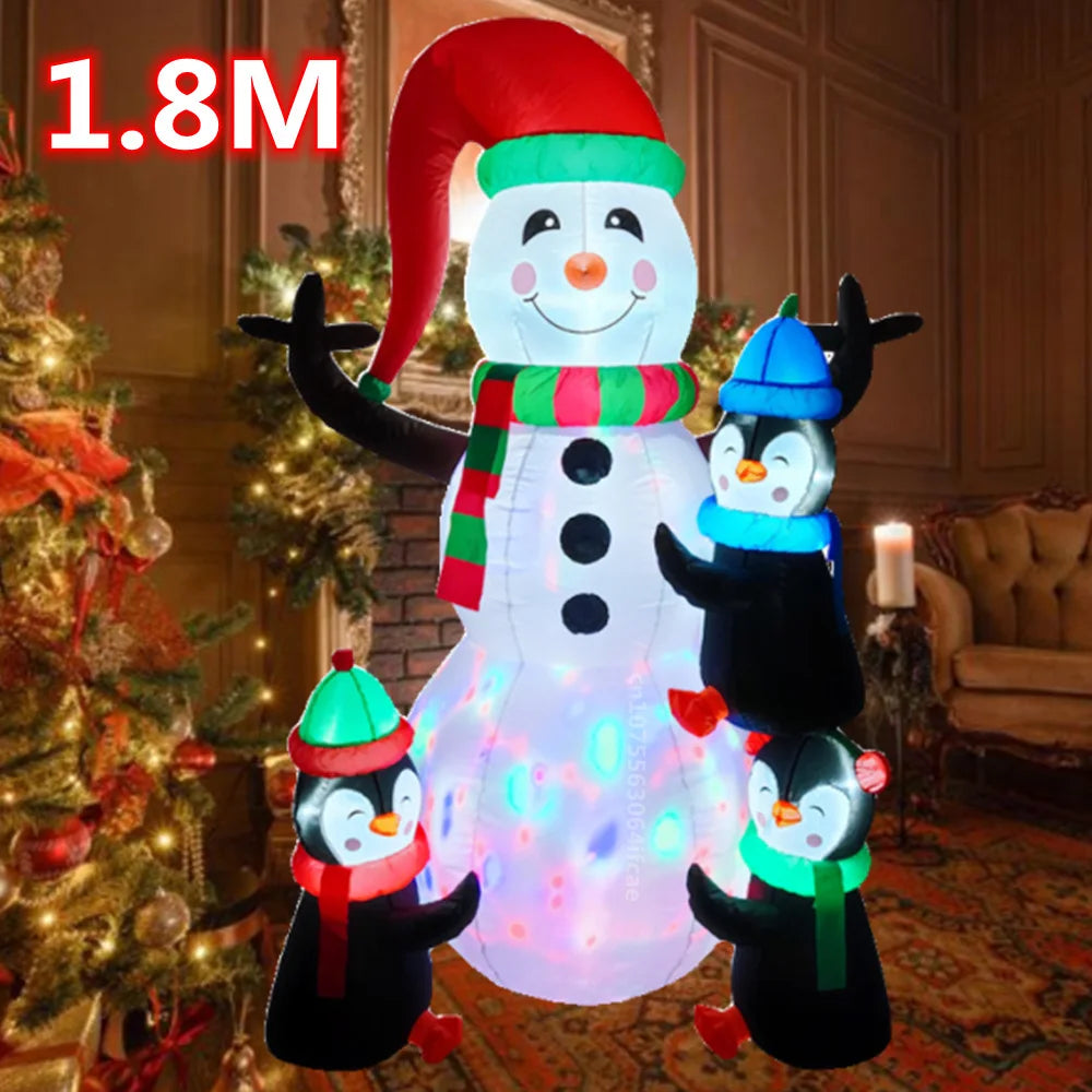 6ft/1.8M -LED Christmas Inflatable - Snowman with Three Penguins hugging snowman