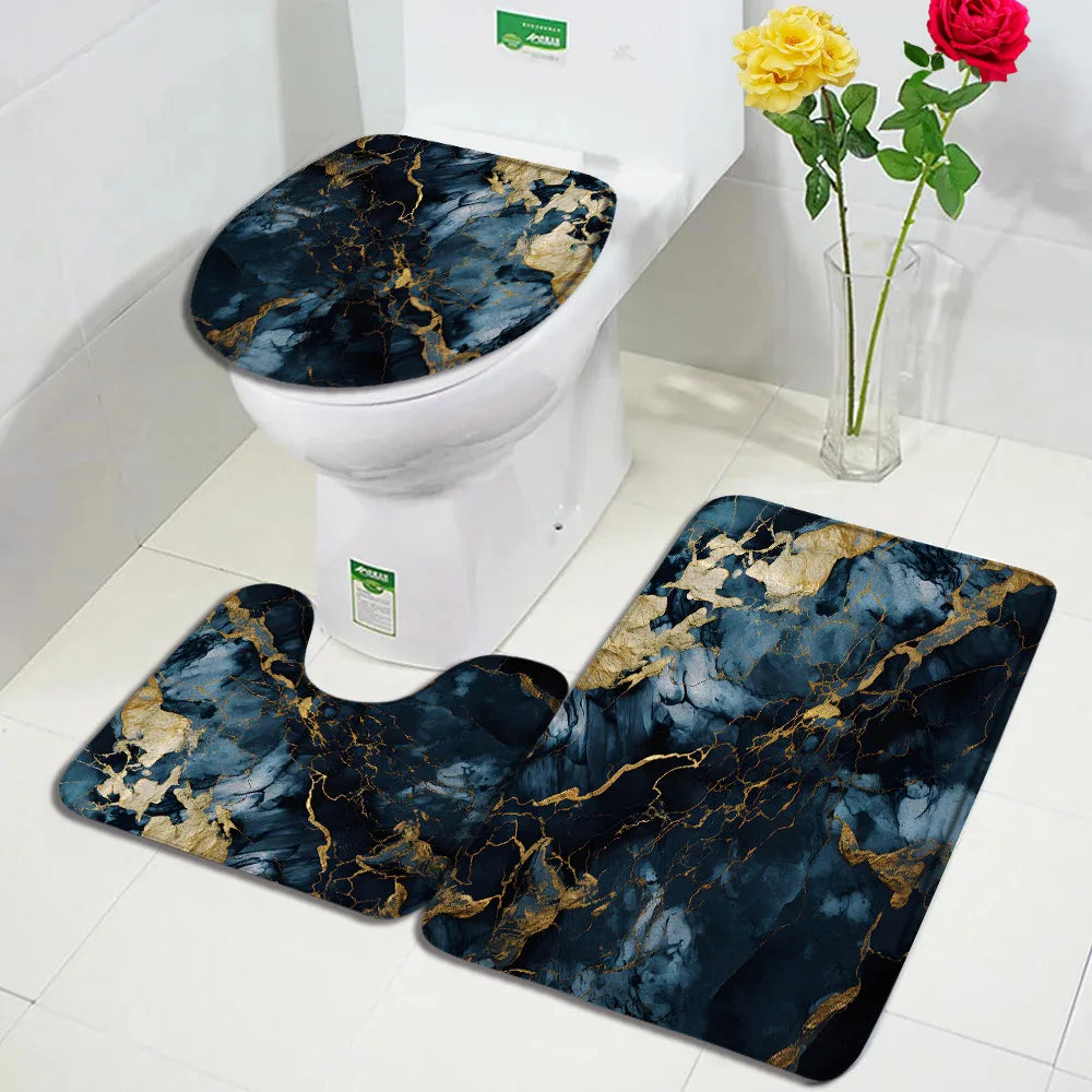 Juego de 1 a 3 alfombrillas de baño antideslizantes con diseño de mármol abstracto, alfombras y tapa de inodoro