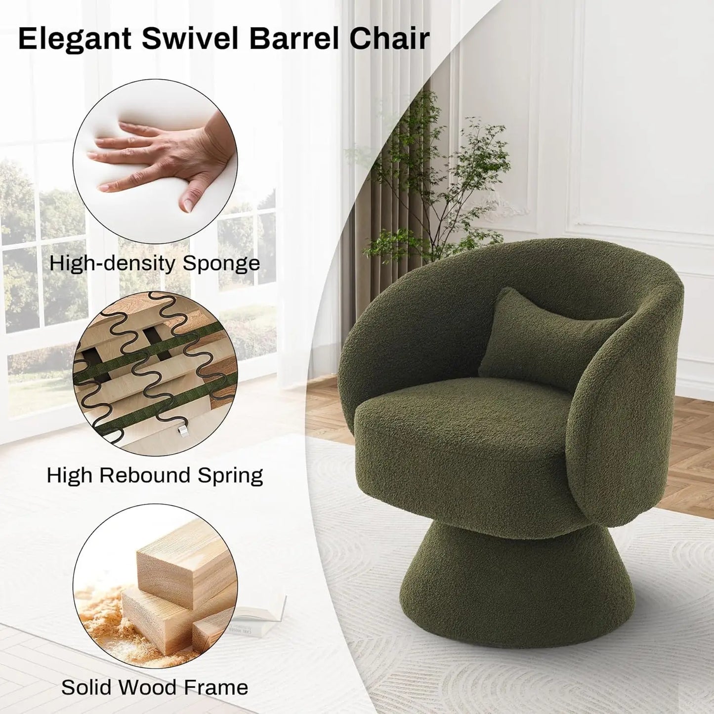 Set of 2 Upholstered Swivel Barrel Accent Chair - 360 Degree Swivel