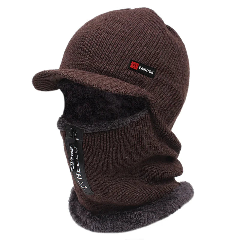 Face covering knitted beanie With Bill