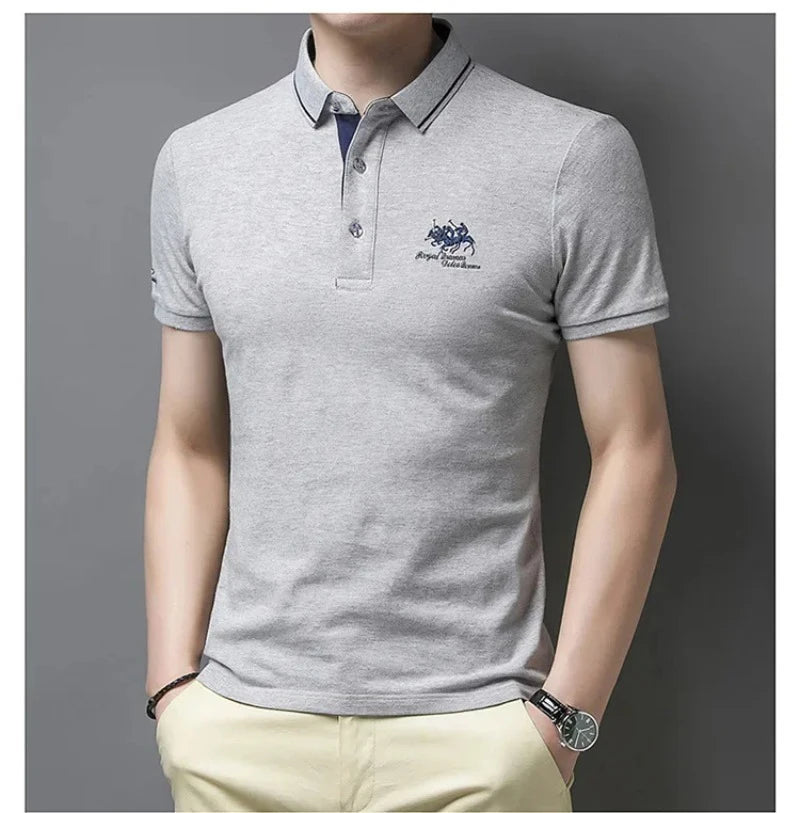 Men's Embroidered Polo Short Sleeve Shirt -Luxury Casual Lapel T-shirt