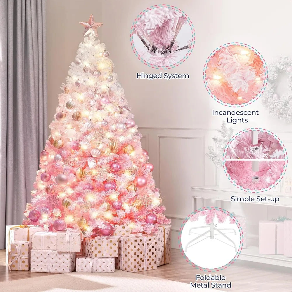 Artificial Flocked Pre lit Christmas Tree -Pre-lit with 820 Branch Tips & Foldable Stand