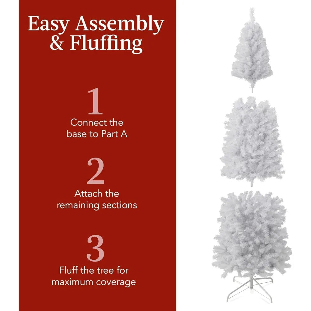 6ft-7.5ft White Pencil Artificial Christmas Tree with metal base