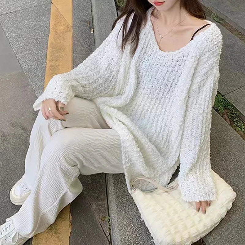 Women Long Sleeve Solid loose fit Sweater