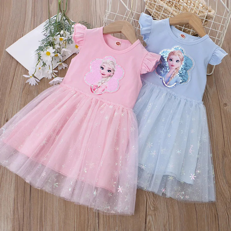 Flying Sleeve Kids Dress -princess prints