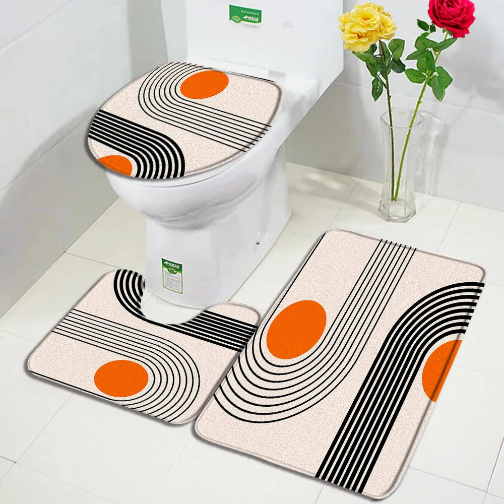 1-3pc sets-Non slip Bath Mat Set -Abstract Mid Century Boho Aesthetic Art Pattern-Floor Rugs + Toilet Lid Cover