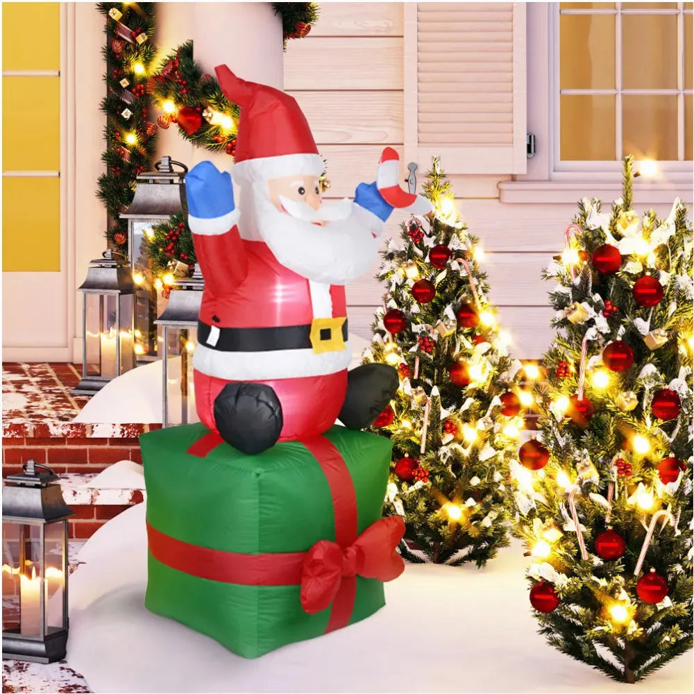 1.8M Christmas Inflatable Santa Claus Sitting Gift LED Light Inflatable Model Toy Outdoor Ornament Xmas New Year Party Decoratio