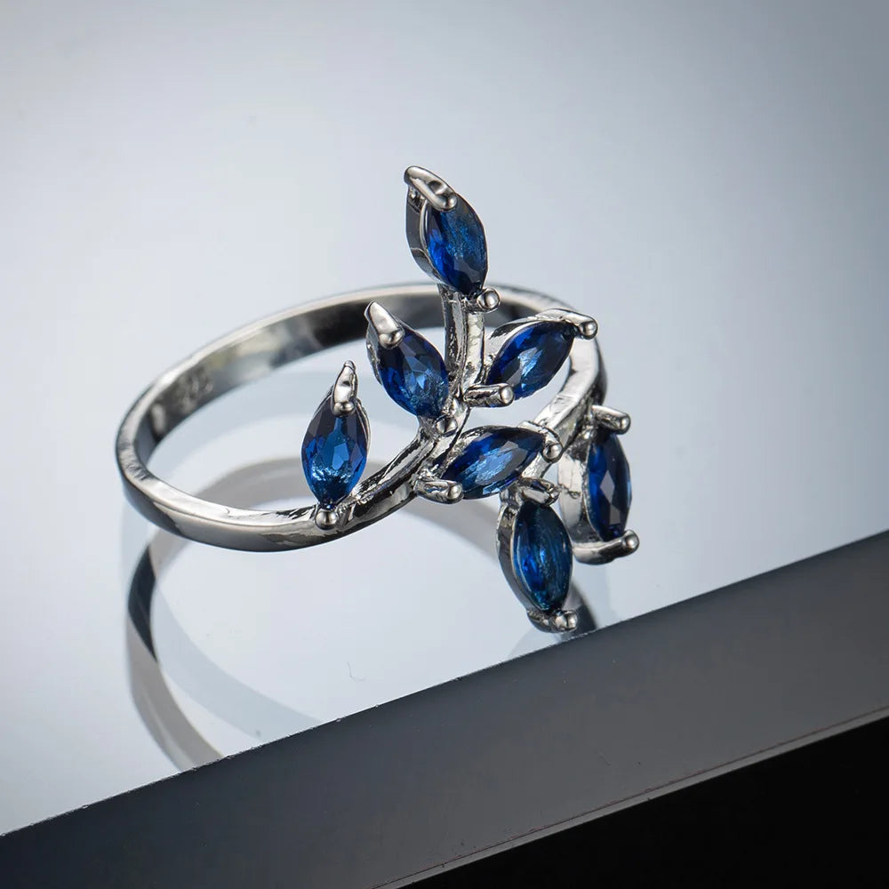 Blue Zircon Leaf Ring