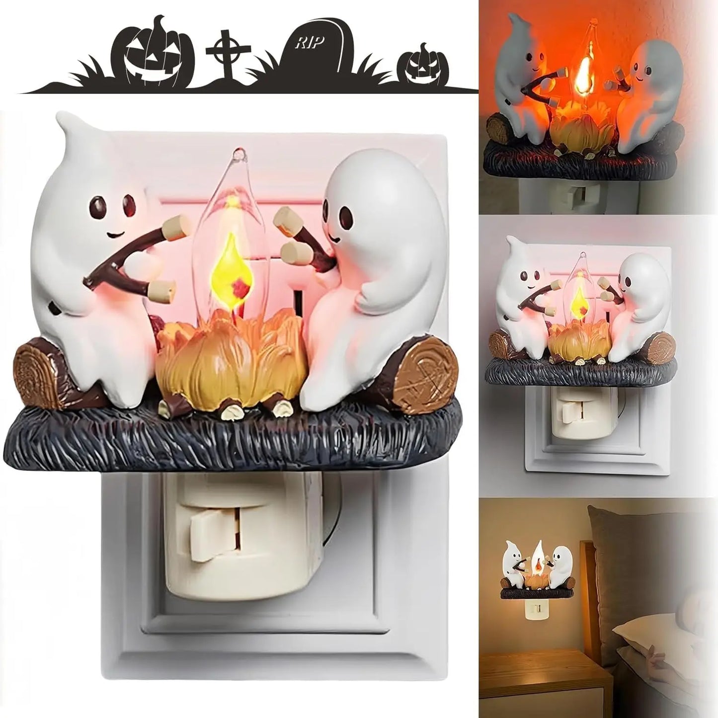 1-8PCS -LED Flame Ghost Campfire Flickering Nightlight Light