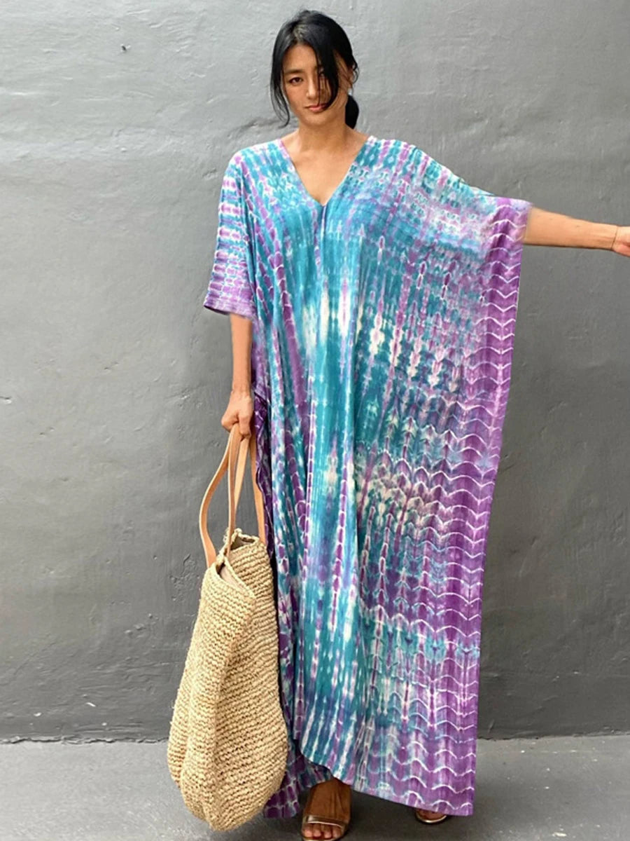 Tie Dye Bath Pullover Robe Kaftan Dress