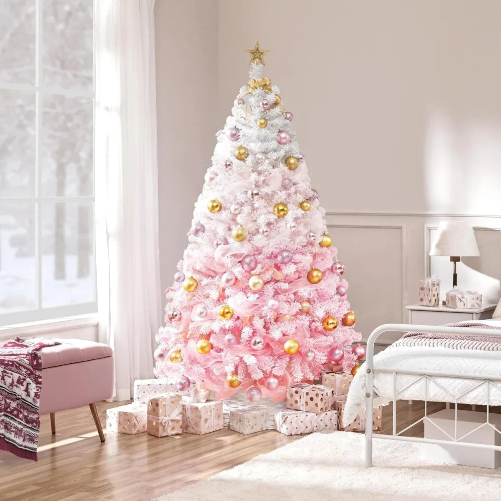 Artificial Flocked Pre lit Christmas Tree -Pre-lit with 820 Branch Tips & Foldable Stand