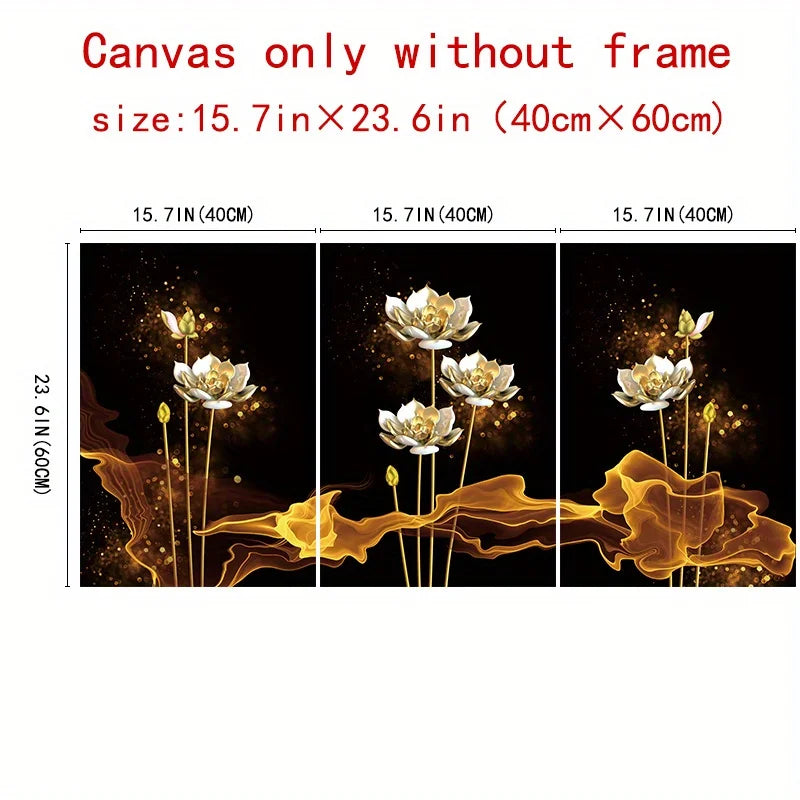 3pcs Black Gold Lotus Flower Canvas Prints-NO FRAME