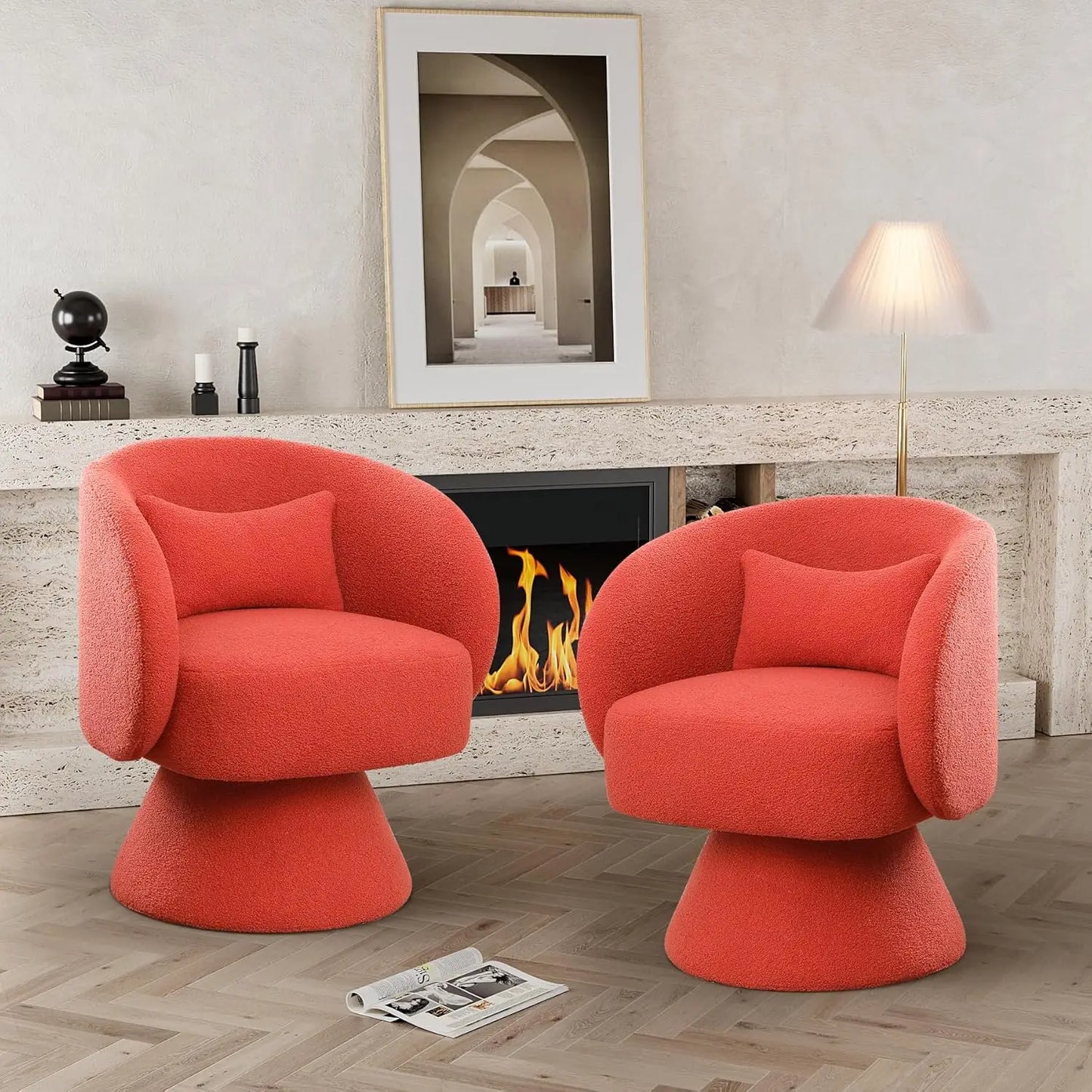 Set of 2 Upholstered Swivel Barrel Accent Chair - 360 Degree Swivel