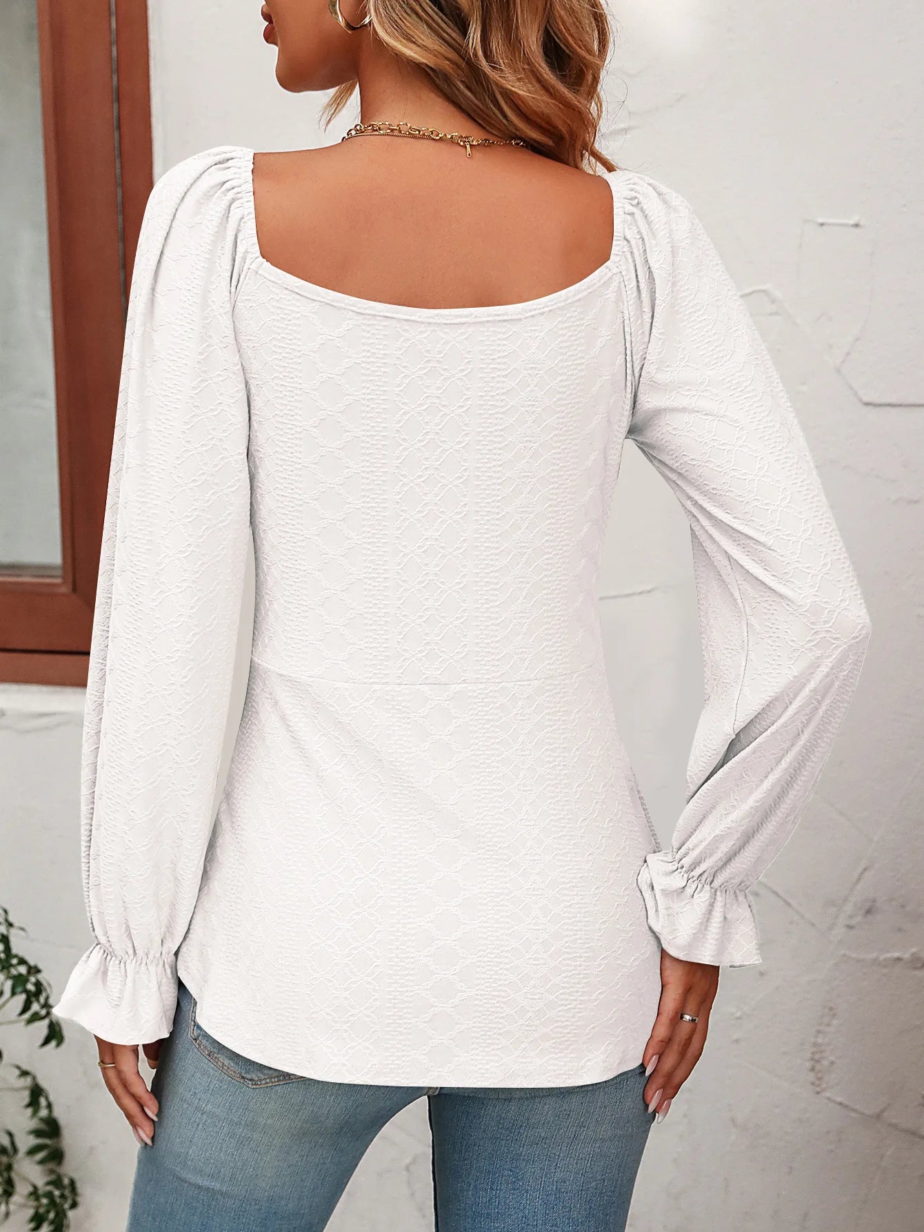 Long Sleeve V-neck Drawstring T-shirt