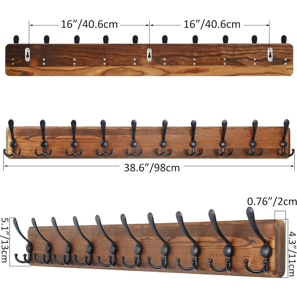 Rustic Large Coat Rack Wall Mount-38.6" Long Rack for Wall