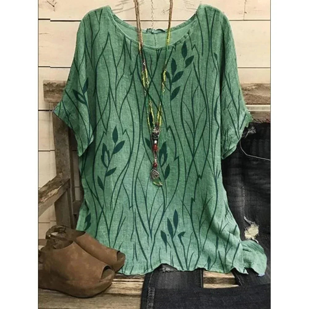 Plus Size- Casual Loose Half Sleeve Vintage Blouse -S - 8XL