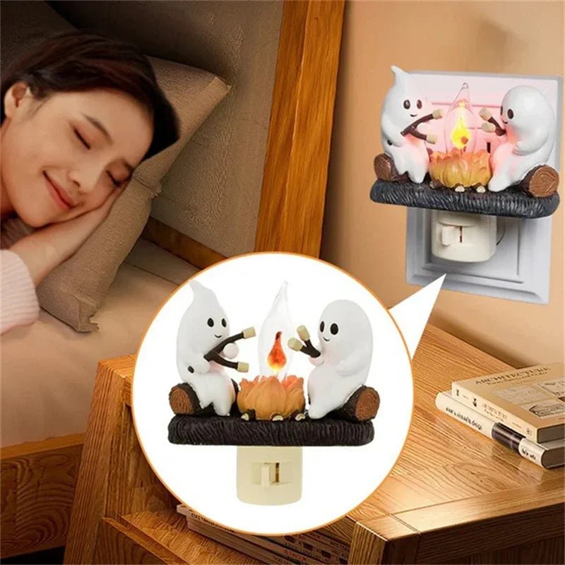 1-8PCS -LED Flame Ghost Campfire Flickering Nightlight Light