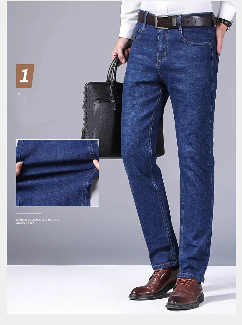 Men's Blue Jeans -Casual stretchy Straight Leg