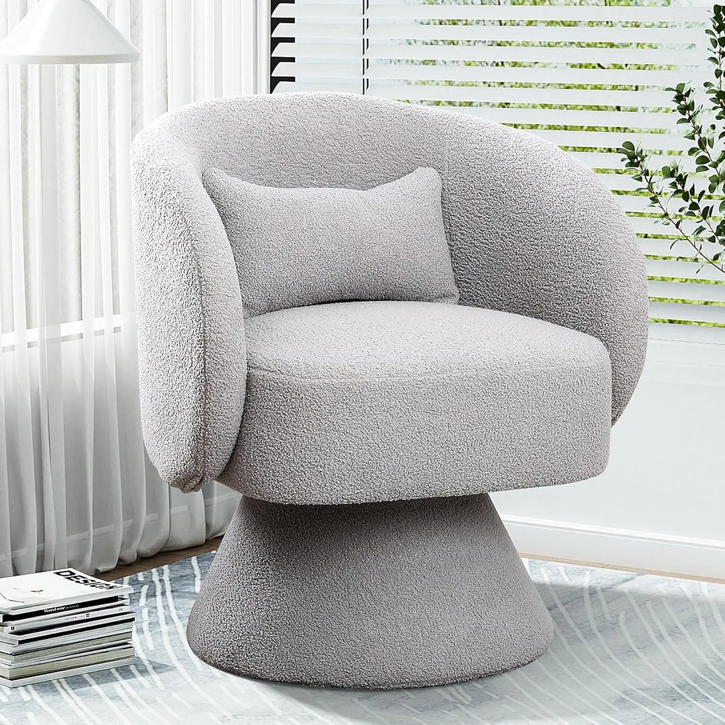 Set of 2 Upholstered Swivel Barrel Accent Chair - 360 Degree Swivel