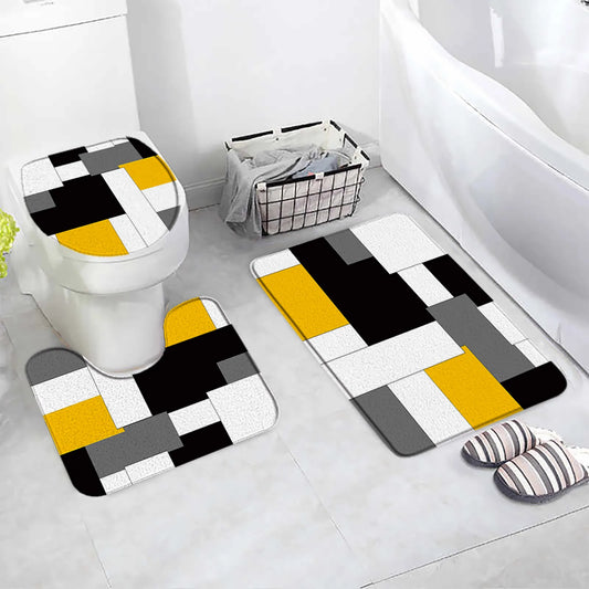 3pcs non slip Bath Mats Set -Splicing Pattern Floor Rugs + Toilet lid cover