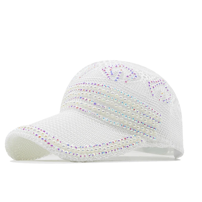 Women's Rhinestone Knitting Mesh Baseball cap with Crystal Bling  Decoration