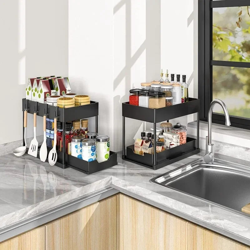 Under Sink Organizer and Storage, Kitchen Organization Rack with Double Sliding Cabinet Drawers