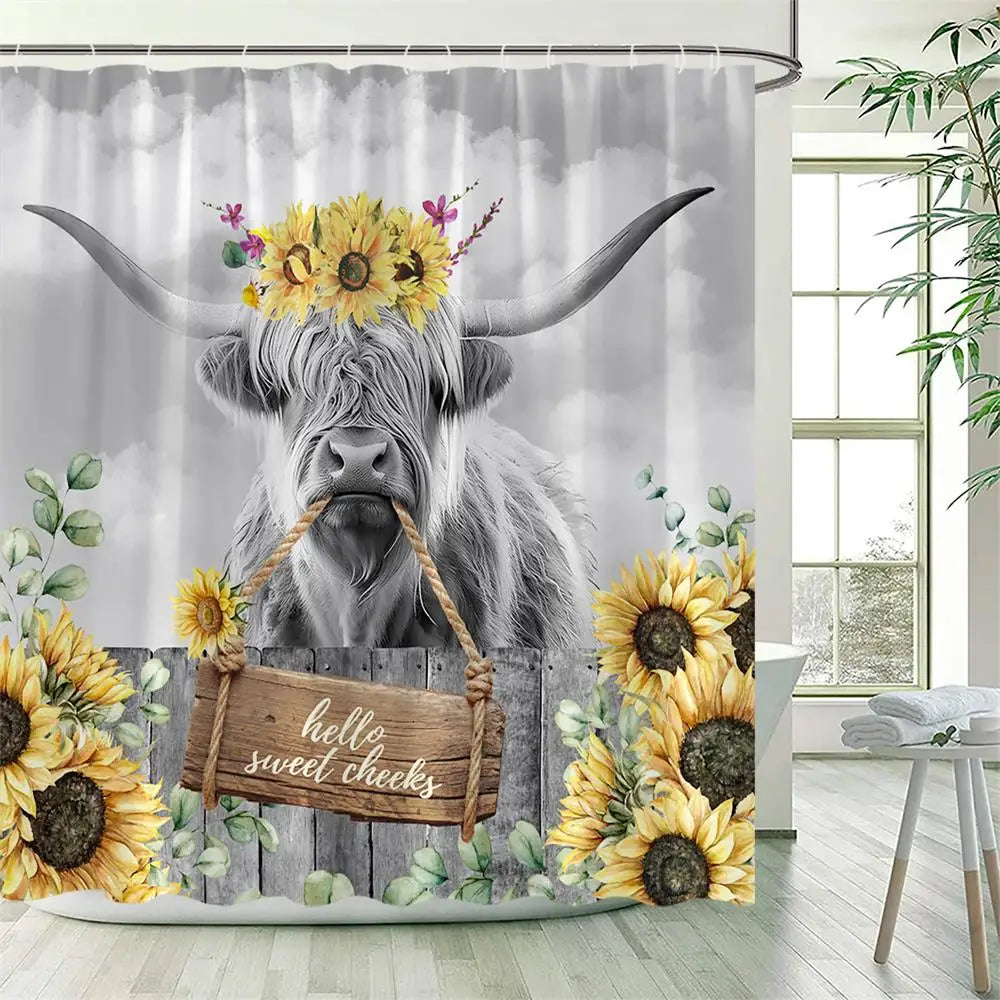 Bath Curtain - Funny Highland Cow Shower Curtains with Hooks