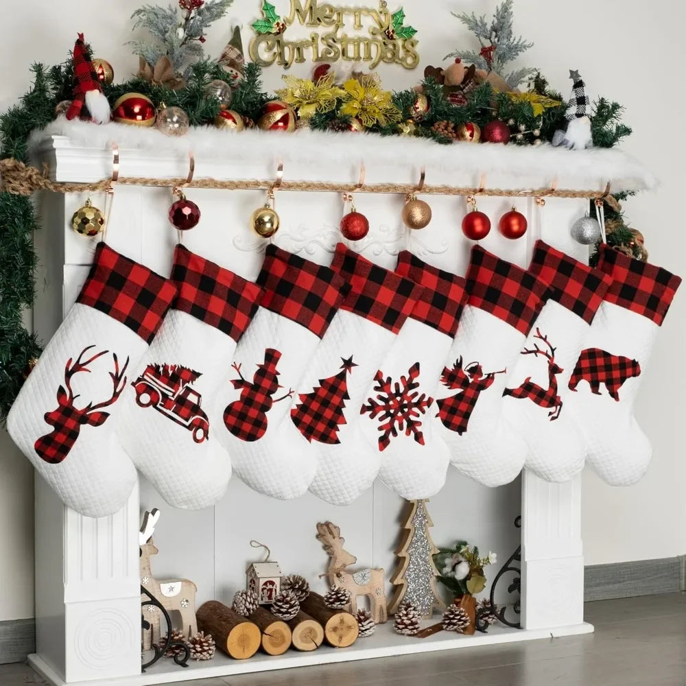 Set of 8 Hanging Xmas Stockings