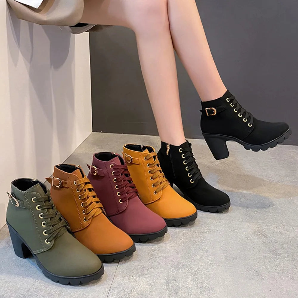 Women's Lace-up High Heels Boots