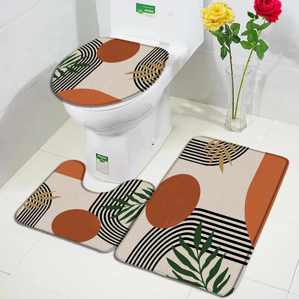 1-3pc sets-Non slip Bath Mat Set -Abstract Mid Century Boho Aesthetic Art Pattern-Floor Rugs + Toilet Lid Cover