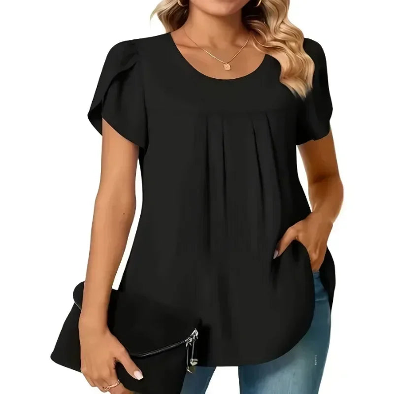 Plus Size Pleated Casual Short Sleeved Shirt - 1XL-5XL