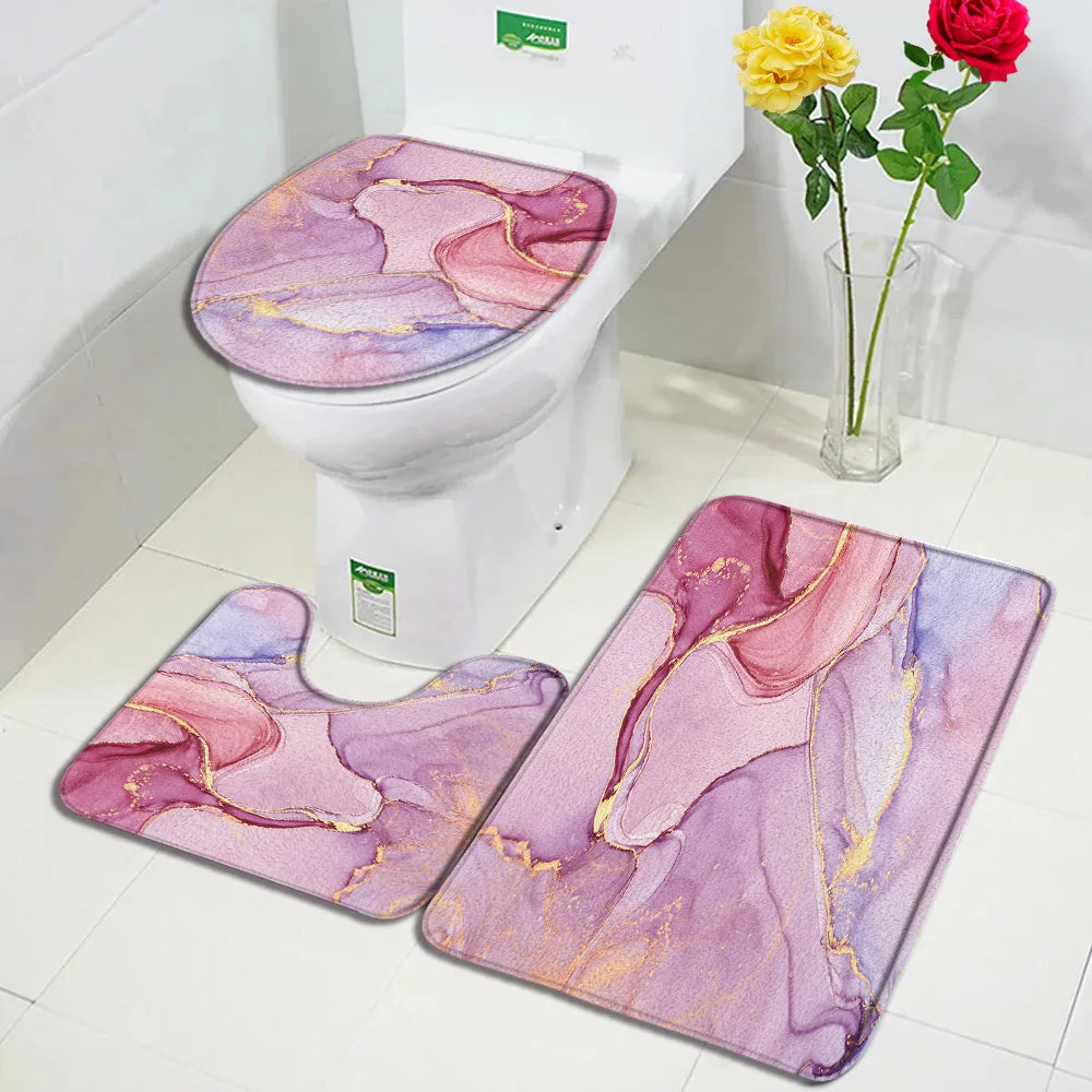 Juego de 1 a 3 alfombrillas de baño antideslizantes con diseño de mármol abstracto, alfombras y tapa de inodoro